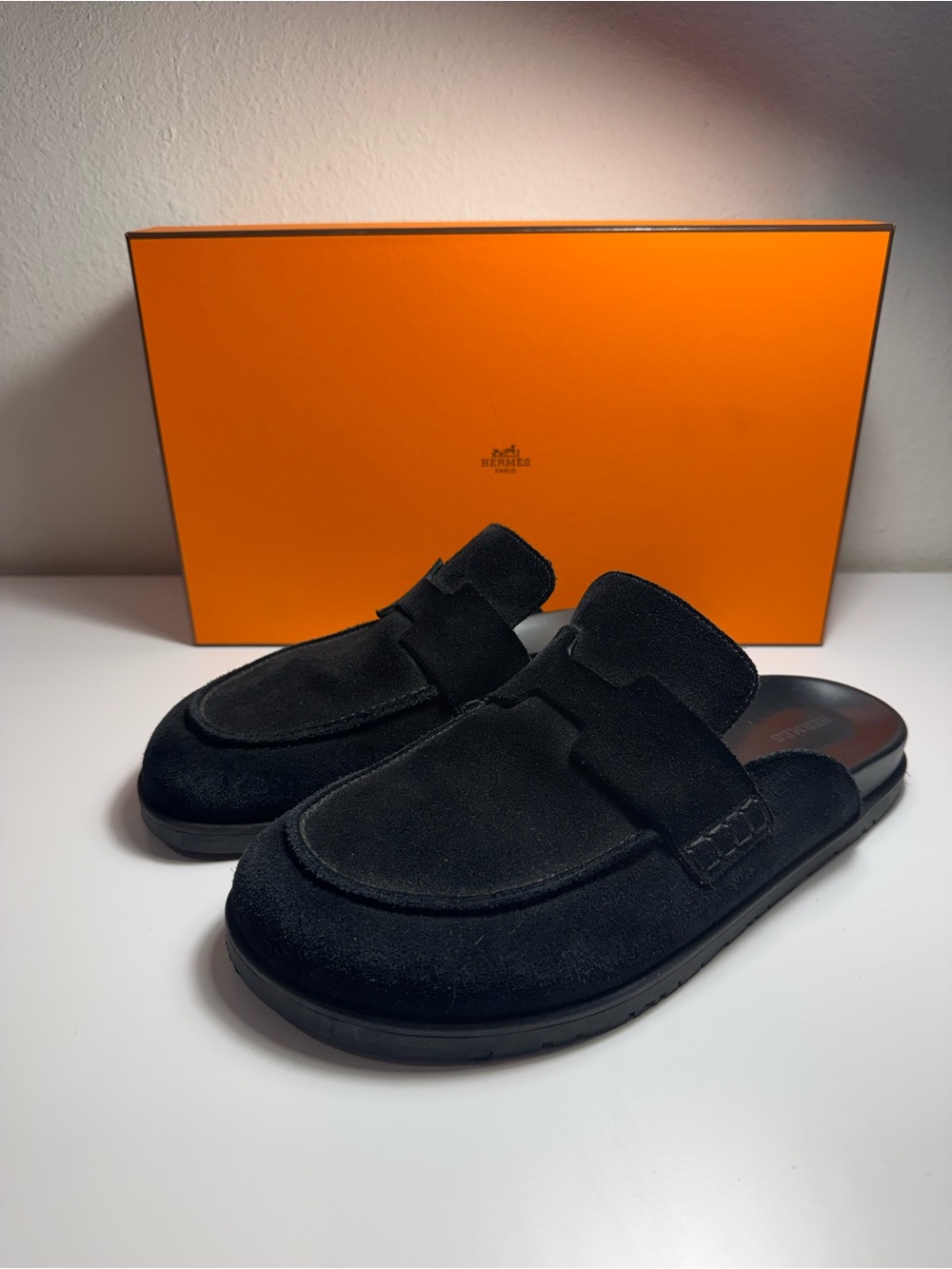 Hermes Black Suede Slip-On Go Mule women